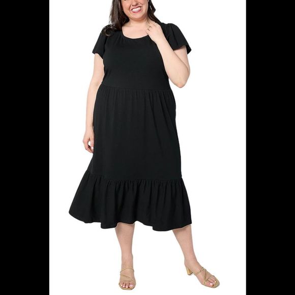 Isaac Mizrahi Live! Flutter Sleeve Tiered Midi Dress Black - Regular - Picture 1 of 1